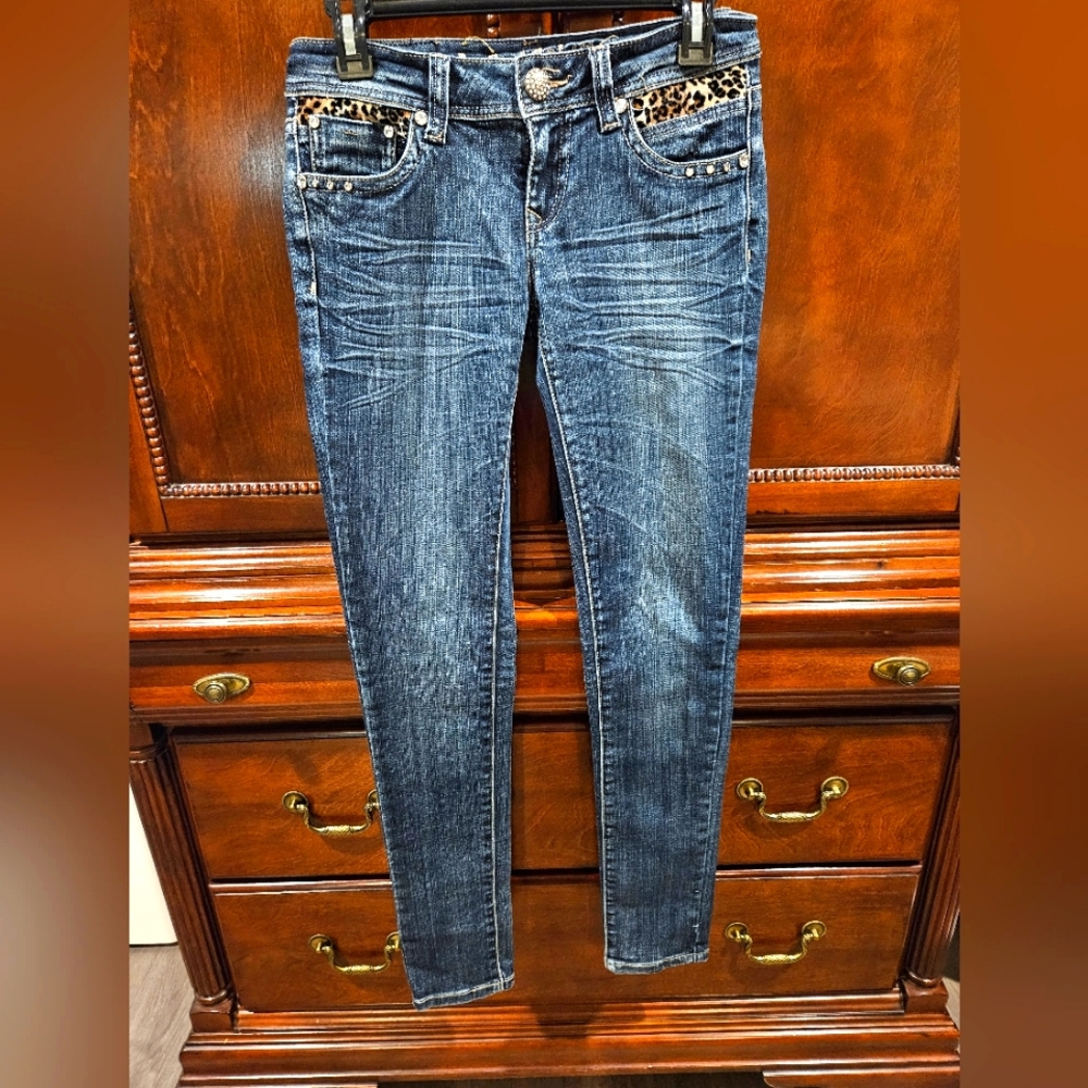 LA Idol Leopard Embellished Skinny Jeans